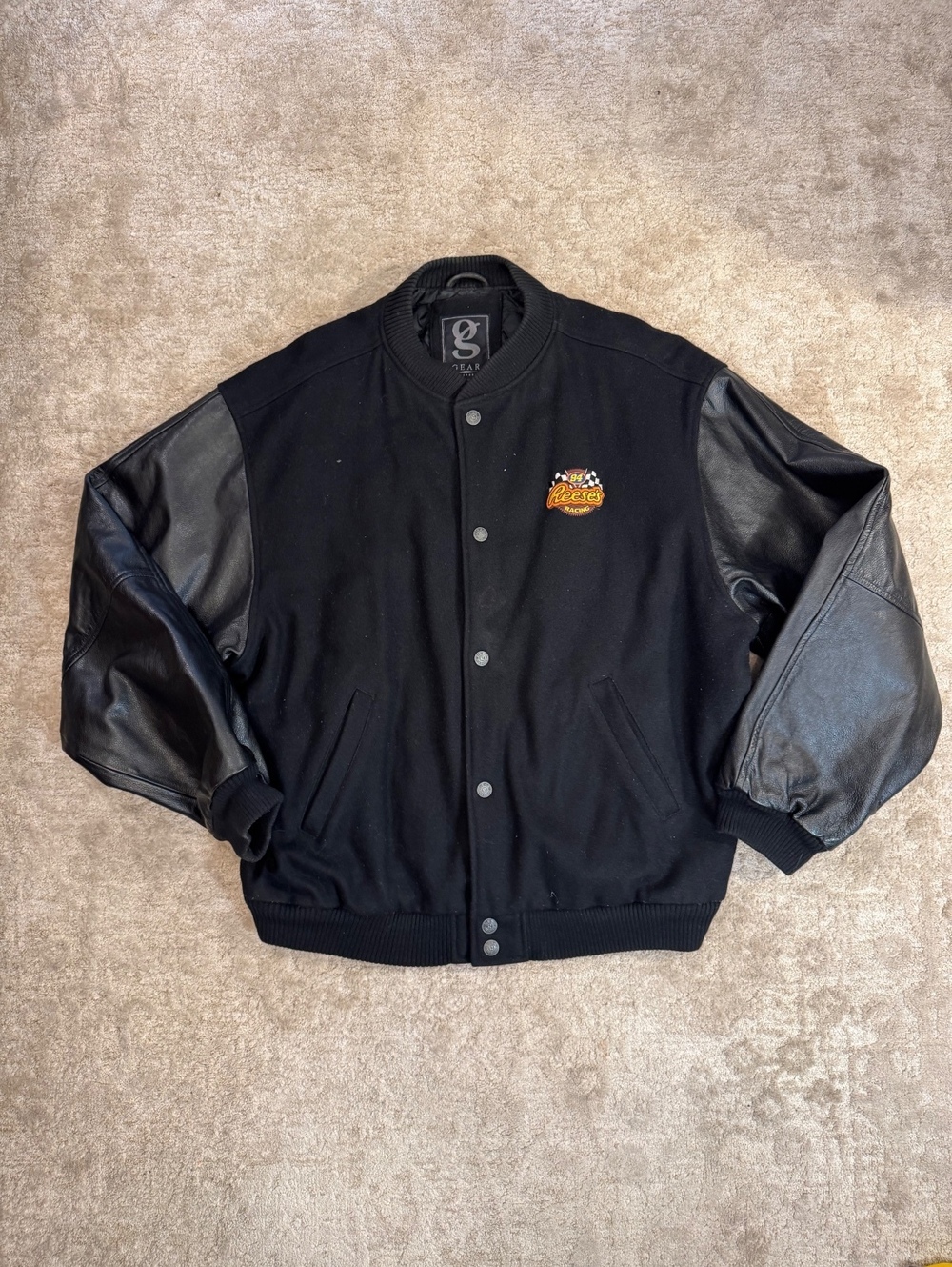 Gear for Sports XL Reese's Racing Black Wool and Leather Varsity Jacket